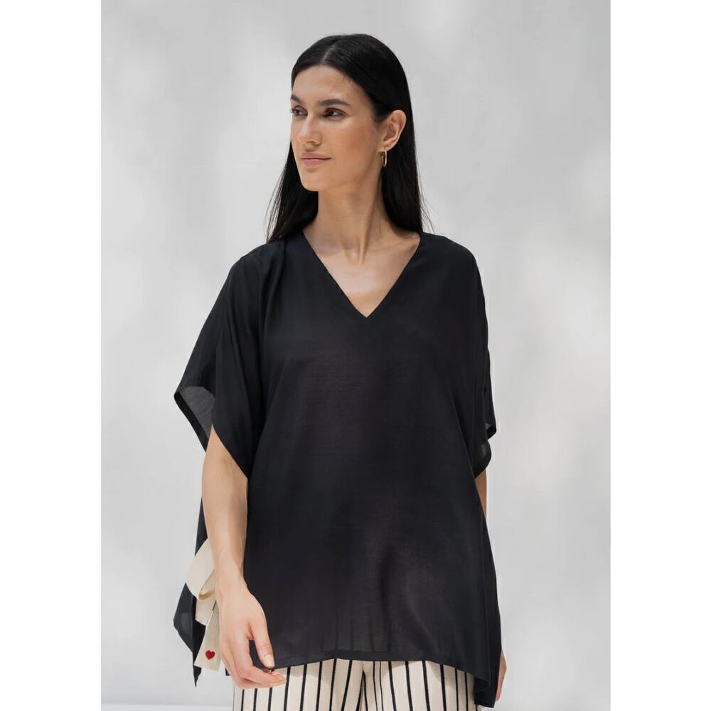 NICOBAR tranquil top with side tie closure heart embroidery